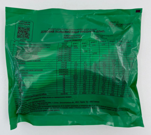 Пайки сухі, норма №15, добовий польовий набір продуктів, раціон сніданку